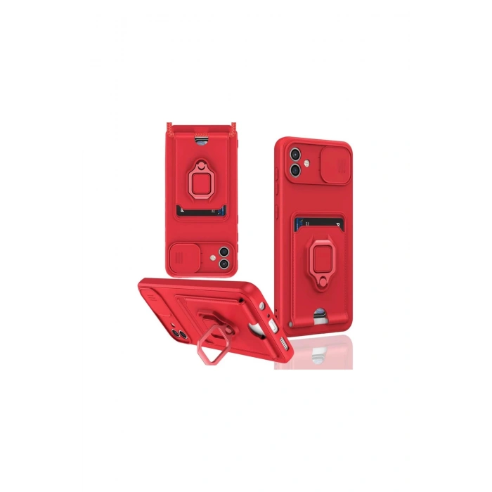 Samsung Galaxy A06 Kılıf Zuma Kartvizitli Yüzüklü Silikon - Kırmızı