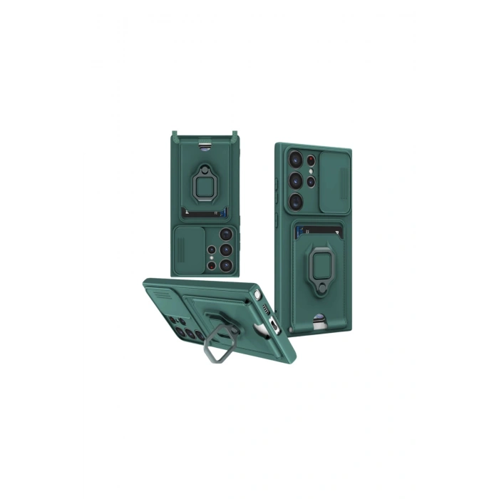 Samsung Galaxy S25 Ultra Kılıf Zuma Kartvizitli Yüzüklü Silikon - Yeşil