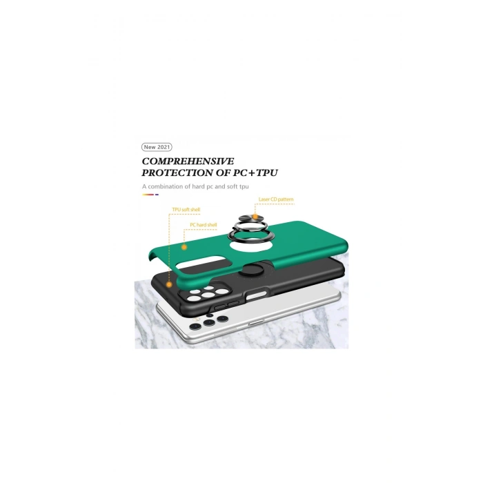 Samsung Galaxy A72 Kılıf Elit Yüzüklü Kapak - Yeşil