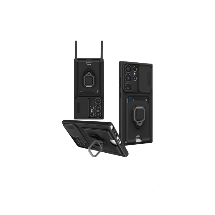 Samsung Galaxy S25 Ultra Kılıf Zuma Kartvizitli Yüzüklü Silikon - Siyah