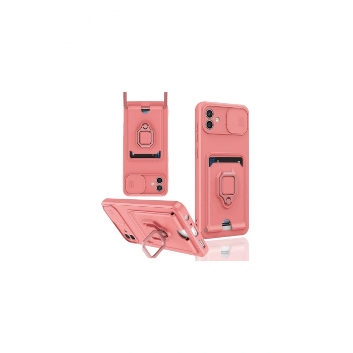 Samsung Galaxy A06 Kılıf Zuma Kartvizitli Yüzüklü Silikon - Pembe