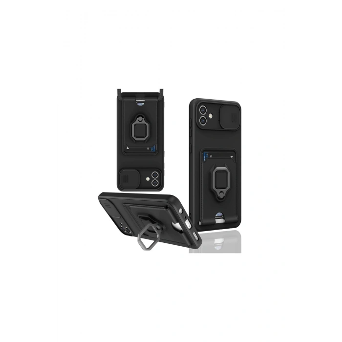 Samsung Galaxy A06 Kılıf Zuma Kartvizitli Yüzüklü Silikon - Siyah