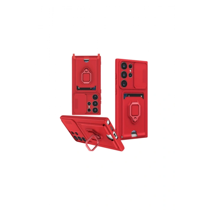Samsung Galaxy S25 Ultra Kılıf Zuma Kartvizitli Yüzüklü Silikon - Kırmızı