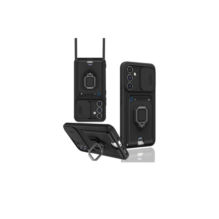 Samsung Galaxy A36 Kılıf Zuma Kartvizitli Yüzüklü Silikon - Siyah