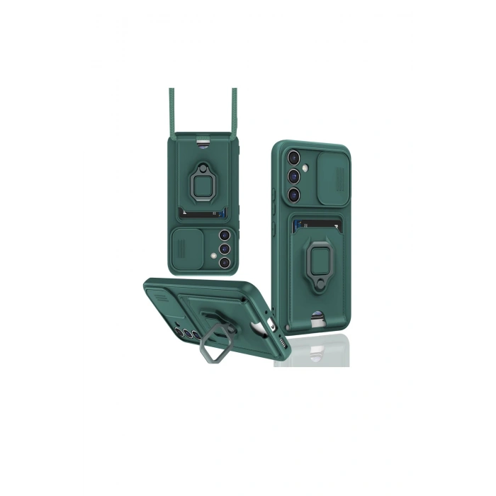 Samsung Galaxy A56 Kılıf Zuma Kartvizitli Yüzüklü Silikon - Yeşil