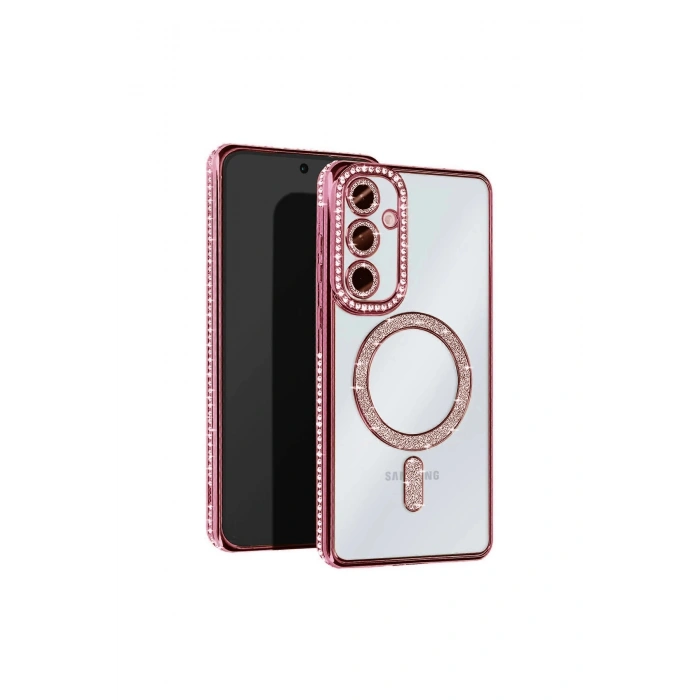 Samsung Galaxy S25 Kılıf Joke Simli Magneticsafe Kılıf - Pembe