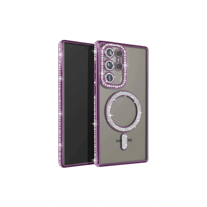 Samsung Galaxy S25 Ultra Kılıf Joke Simli Magneticsafe Kılıf - Derin Mor