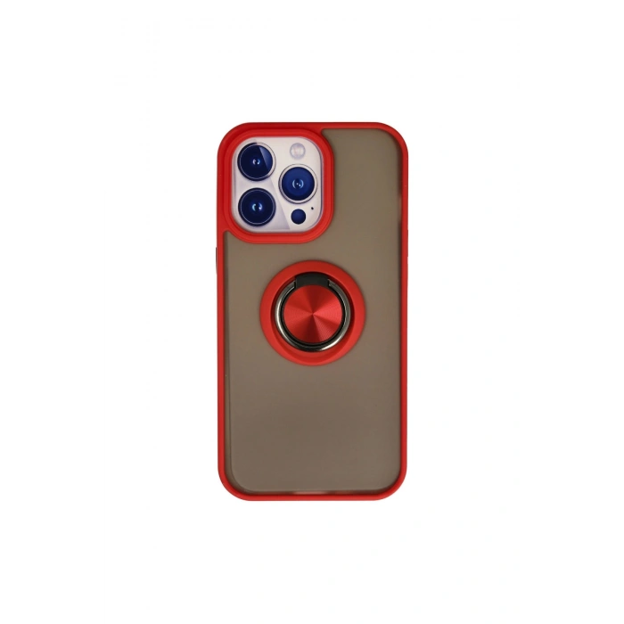 İphone 15 Pro Max Kılıf Montreal Yüzüklü Silikon Kapak - Kırmızı