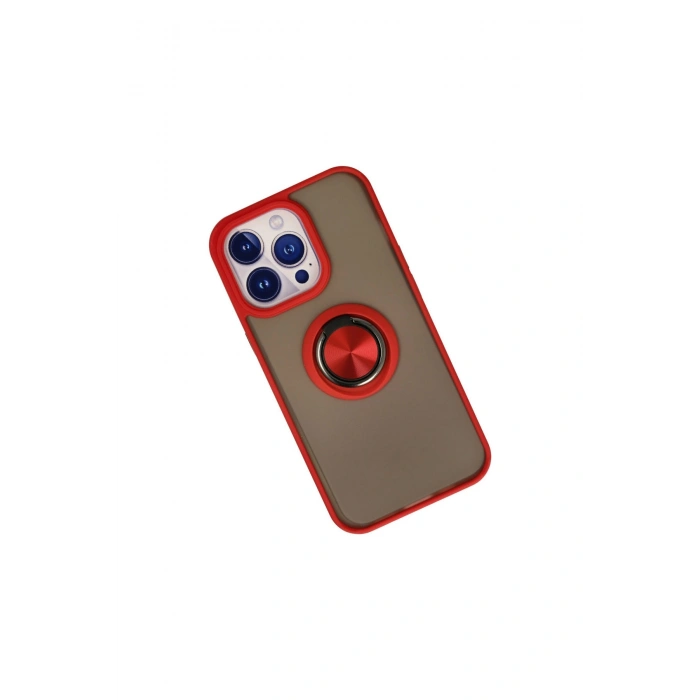 İphone 15 Pro Max Kılıf Montreal Yüzüklü Silikon Kapak - Kırmızı
