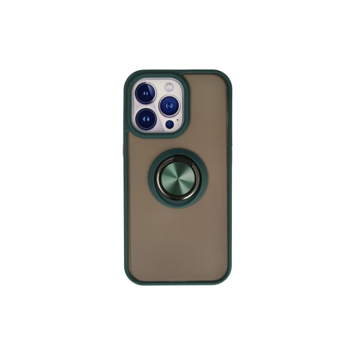İphone 15 Pro Max Kılıf Montreal Yüzüklü Silikon Kapak - Yeşil