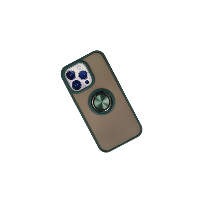 İphone 15 Pro Max Kılıf Montreal Yüzüklü Silikon Kapak - Yeşil