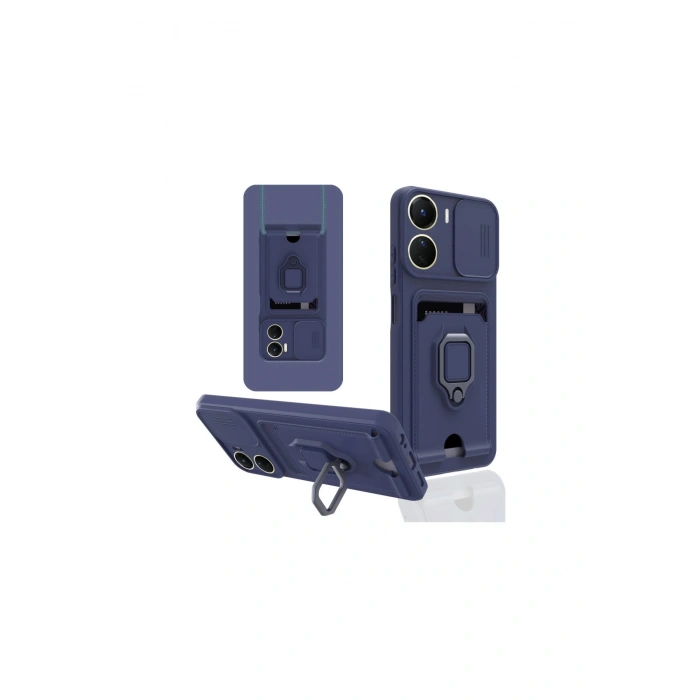 Vivo Y16 Kılıf Zuma Kartvizitli Yüzüklü Silikon - Lacivert