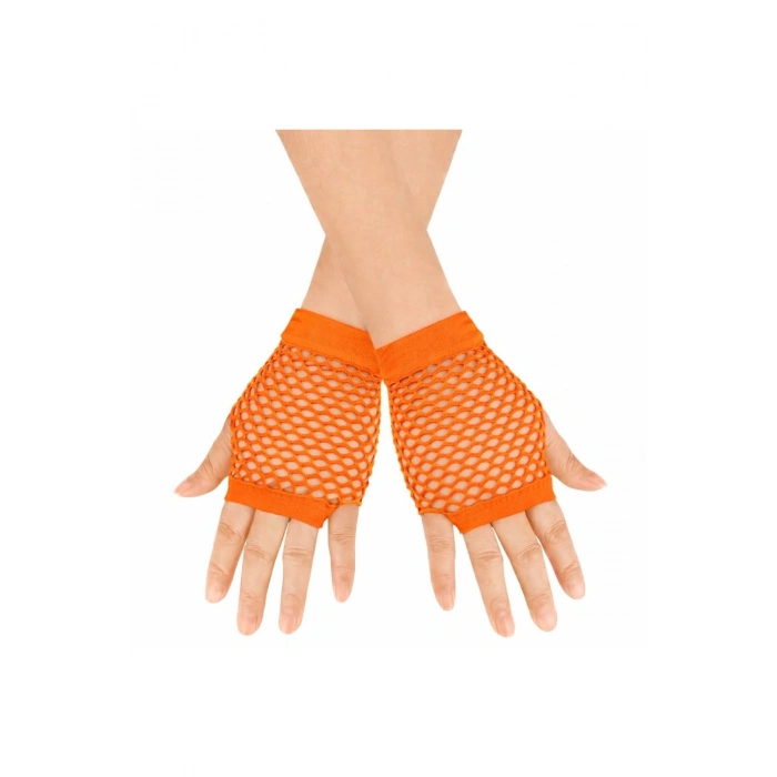 80’ler 90’lar Retro Neon Turuncu File Parmaksız Kısa Eldiven 11 Cm