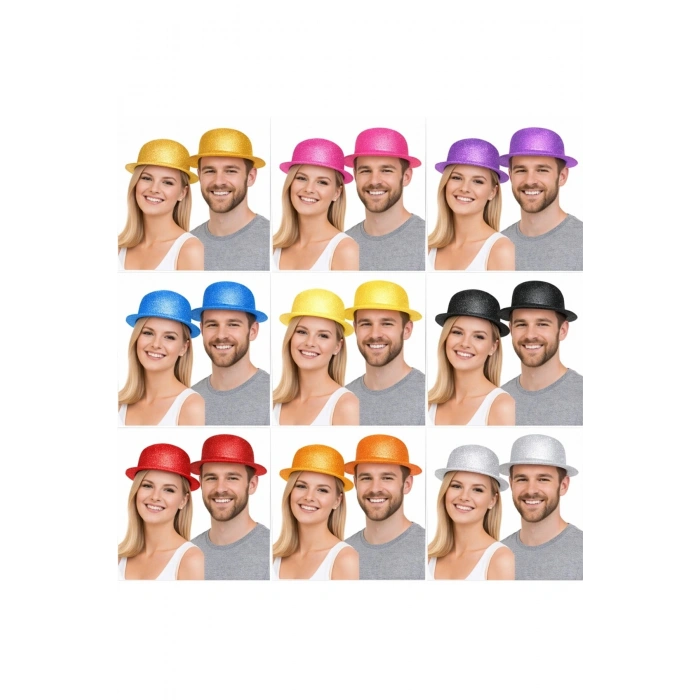 Glitter Simli Melon Şapka 9’lu Set - 9 Renk Parti Ve Kostüm Şapkası