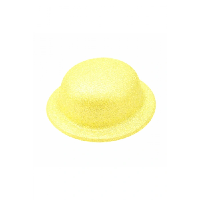 Sarı Simli Melon Şapka | İnce Plastik Glitter Yetişkin Parti Şapkası