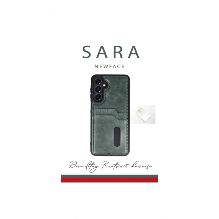 Samsung Galaxy A55 5g Kılıf Sara Kartvizitli Deri Kılıf - Taba