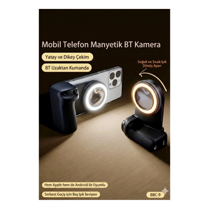 Bluetooth Manyetik Telefon Yapıştırma Kavrama Halka Dolgu Işığı İle Magsafe Selfie Klips