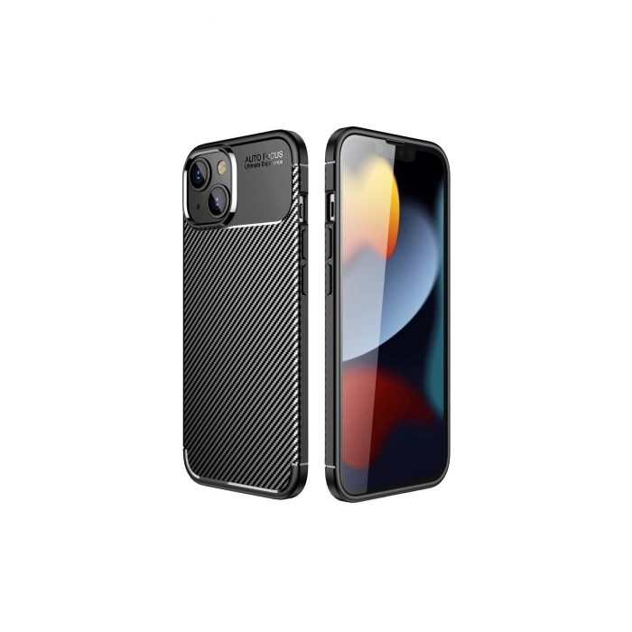 İphone 14 Plus Kılıf Auto Focus Karbon Kapak - Siyah