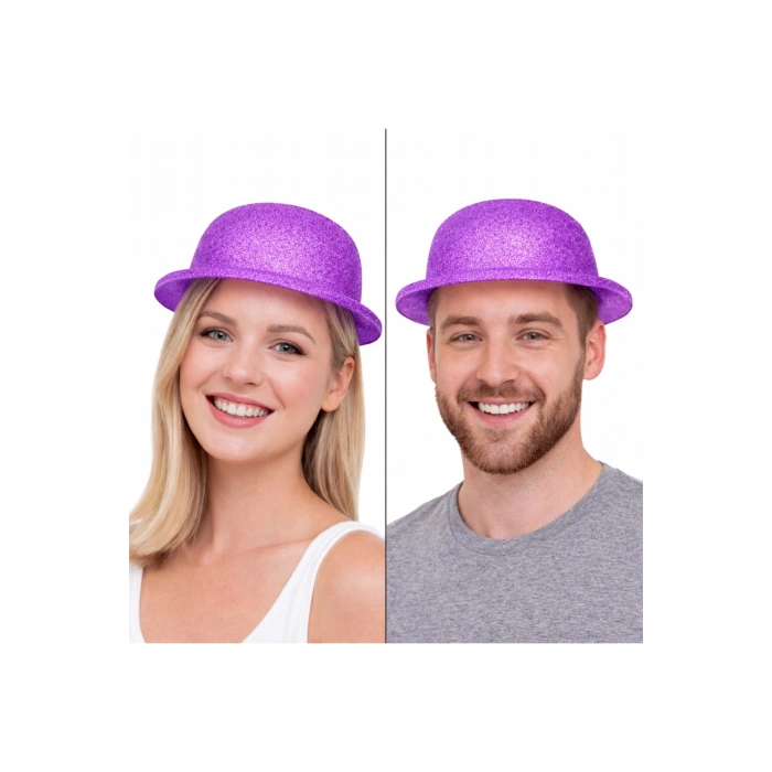 Mor Simli Melon Şapka | İnce Plastik Glitter Yetişkin Parti Şapkası