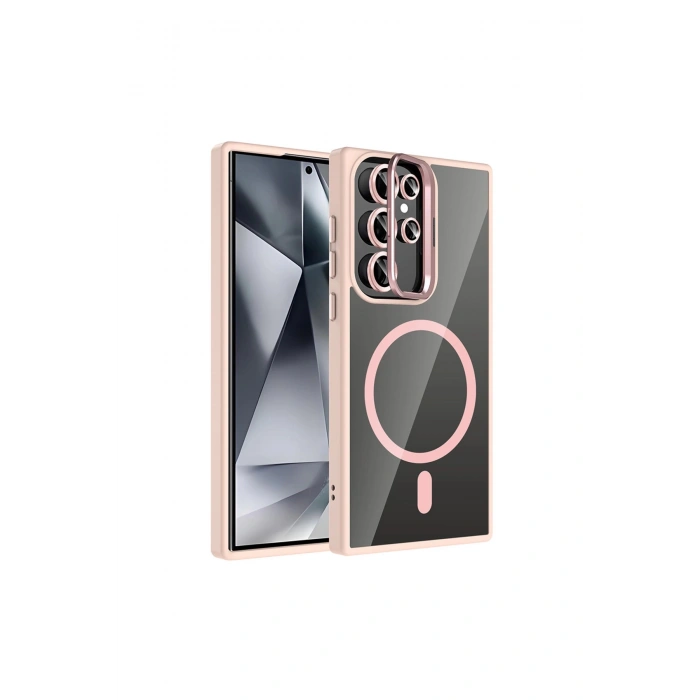 Joko Samsung Galaxy S23 Ultra Remim Lensli Magsafe Standlı Kapak - Pembe