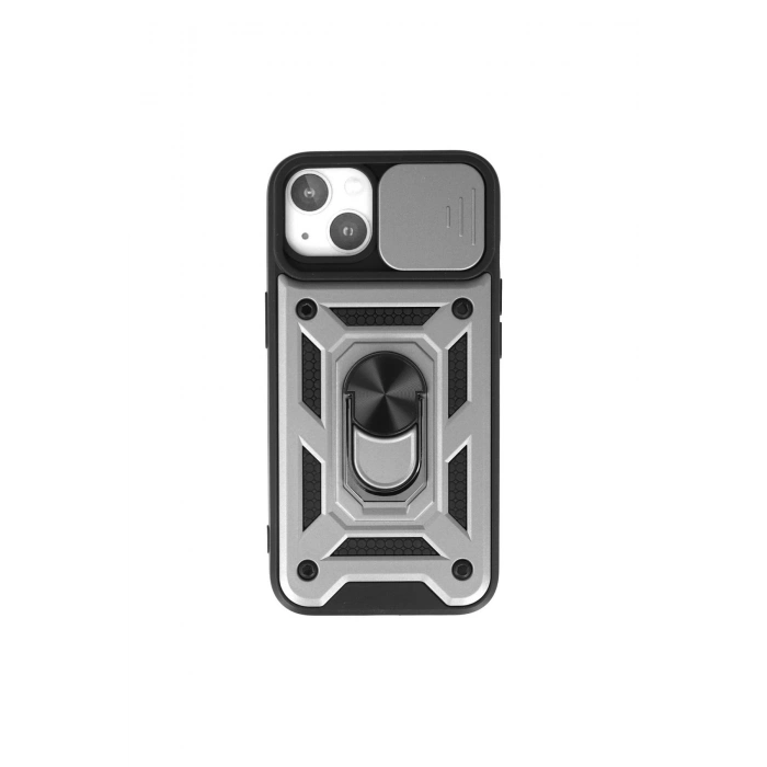 İphone 15 Kılıf Pars Lens Yüzüklü Silikon - Gümüş