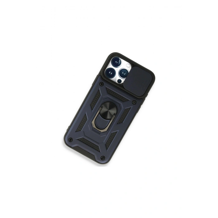 İphone 15 Pro Max Kılıf Pars Lens Yüzüklü Silikon - Lacivert