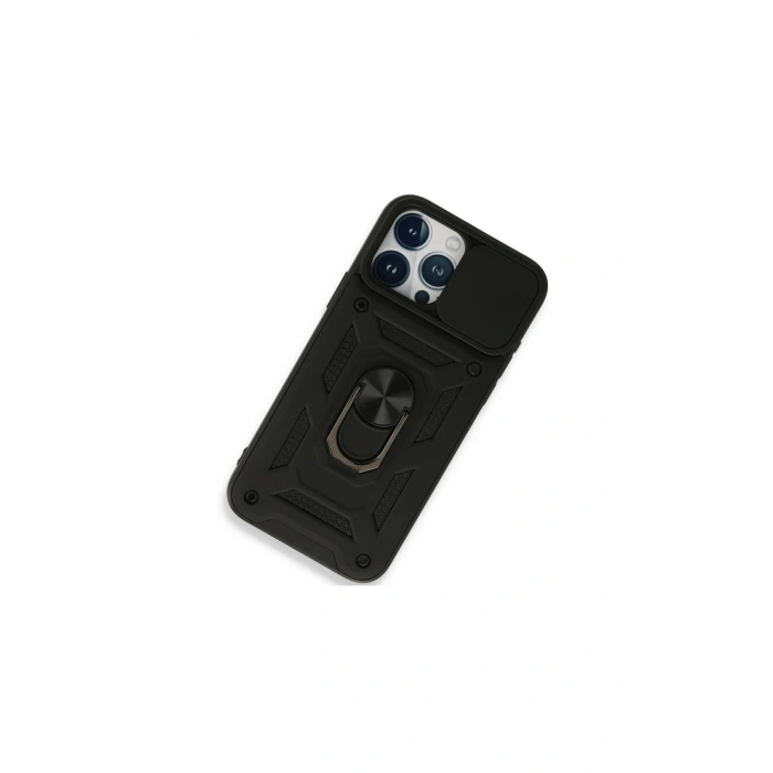 İphone 15 Pro Max Kılıf Pars Lens Yüzüklü Silikon - Siyah
