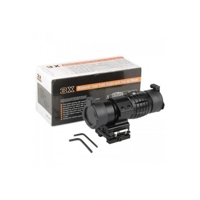 Magnifier 3x Yakınlaştırmalı Dürbün 22mm Ray Uyumlu, Katlanır Yaylı Ayaklı