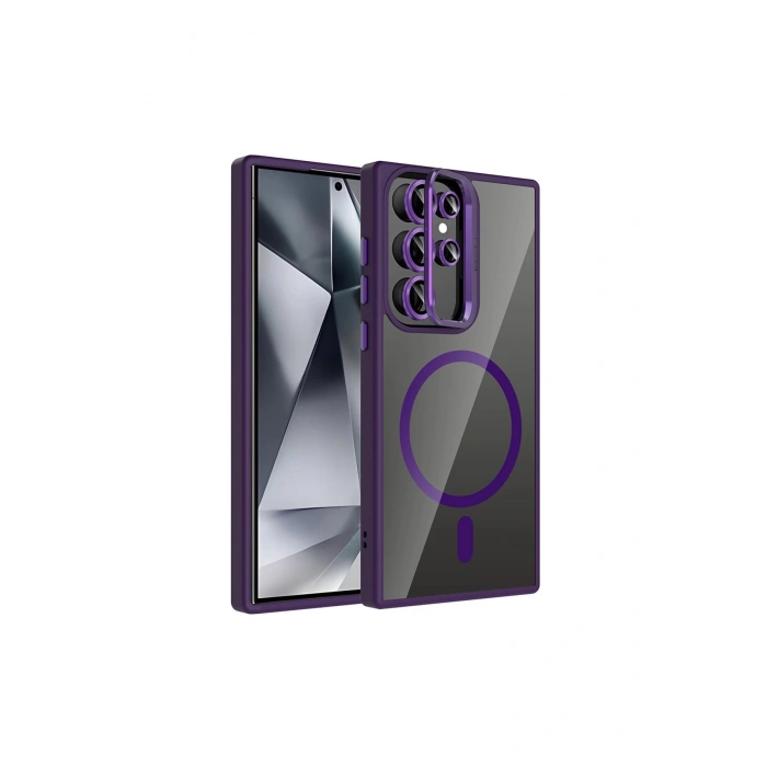 Joko Samsung Galaxy S23 Ultra Remim Lensli Magsafe Standlı Kapak - Derin Mor