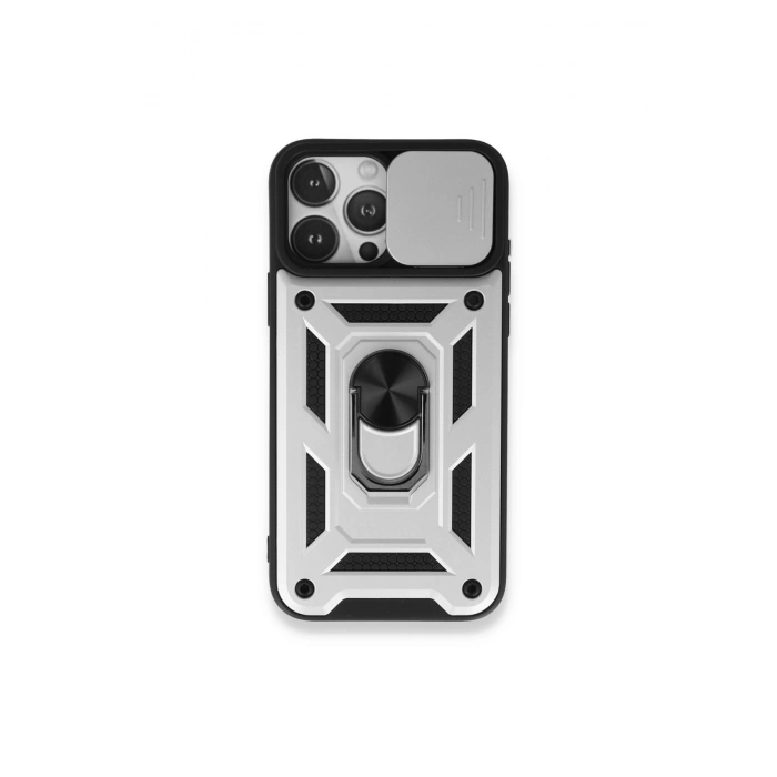 İphone 15 Pro Max Kılıf Pars Lens Yüzüklü Silikon - Gümüş