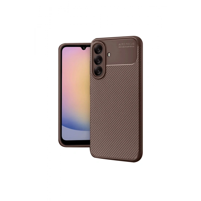 Samsung Galaxy A56 Kılıf Auto Focus Karbon Kapak - Kahverengi