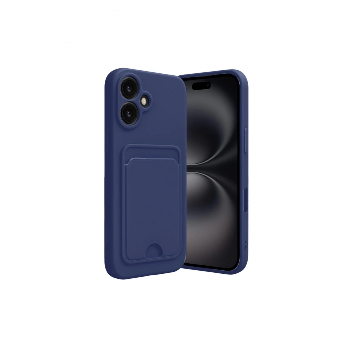 İphone 16 Kılıf Kelvin Kartvizitli Silikon - Lacivert