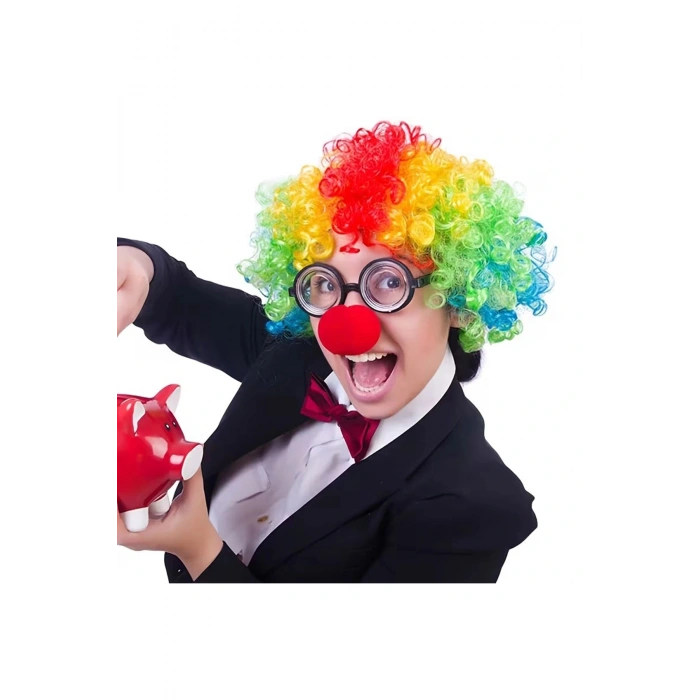 Palyaço Kostüm Aksesuar Seti 3’lü – Peruk Burun Gözlük