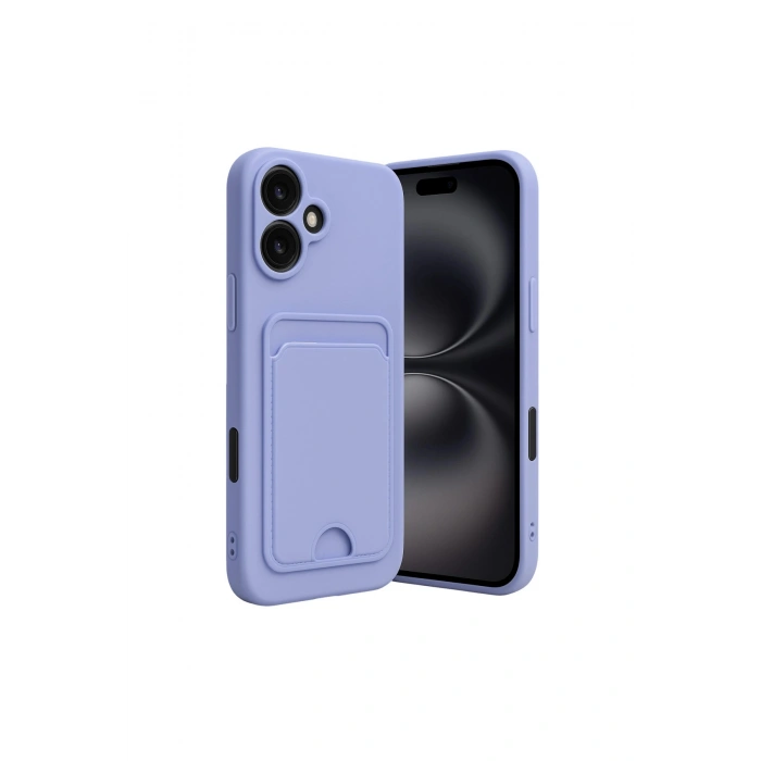 İphone 16 Kılıf Kelvin Kartvizitli Silikon - Lila