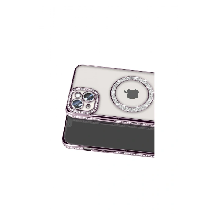 İphone 15 Kılıf Joke Simli Magneticsafe Kılıf - Derin Mor