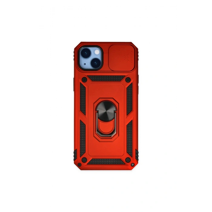 İphone 14 Plus Kılıf Pars Lens Yüzüklü Silikon - Kırmızı