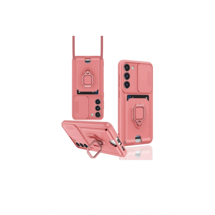 Samsung Galaxy S23 Plus Kılıf Zuma Kartvizitli Yüzüklü Silikon - Pembe