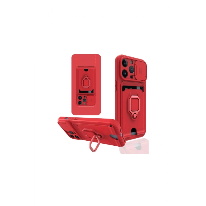 İphone 14 Pro Max Kılıf Zuma Kartvizitli Yüzüklü Silikon - Kırmızı