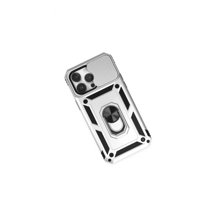 İphone 14 Pro Kılıf Pars Lens Yüzüklü Silikon - Gümüş