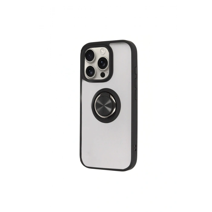 İphone 16 Pro Max Kılıf Montreal Yüzüklü Silikon Kapak - Siyah