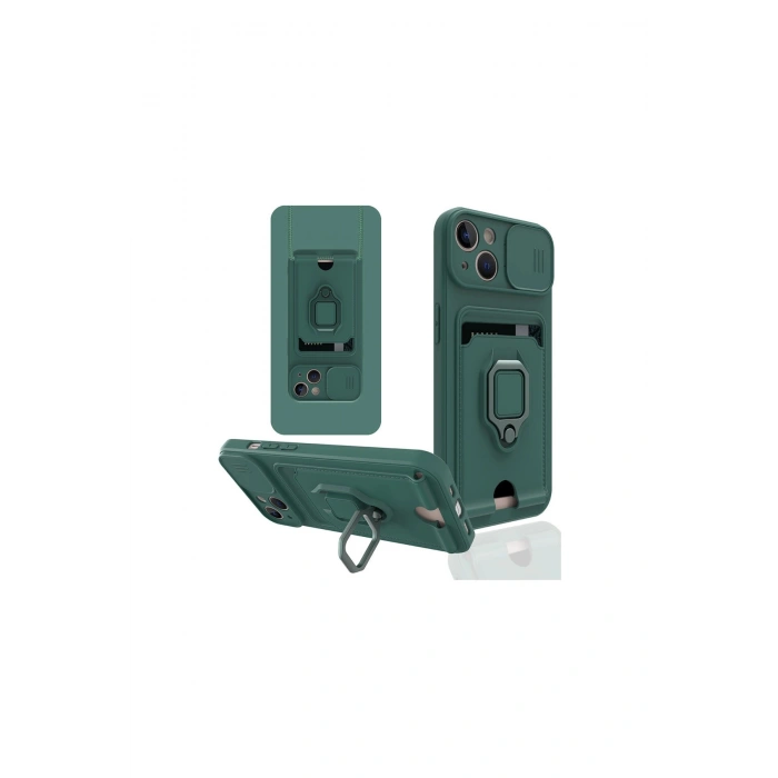 İphone 14 Plus Kılıf Zuma Kartvizitli Yüzüklü Silikon - Yeşil