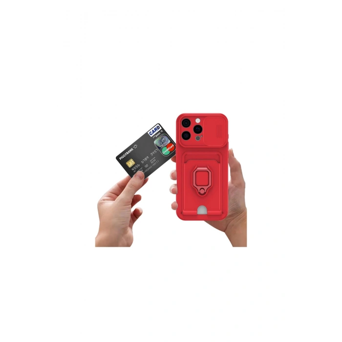 İphone 16 Kılıf Zuma Kartvizitli Yüzüklü Silikon - Siyah