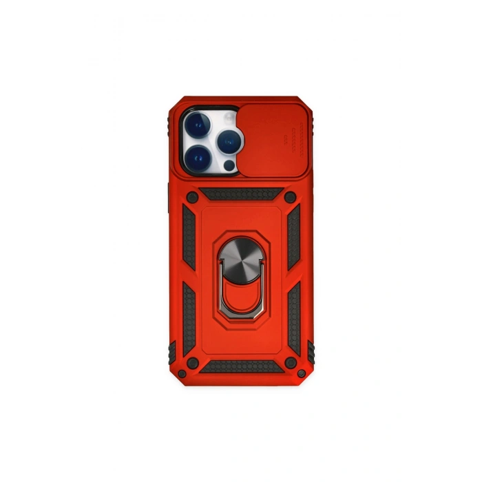 İphone 14 Pro Kılıf Pars Lens Yüzüklü Silikon - Kırmızı