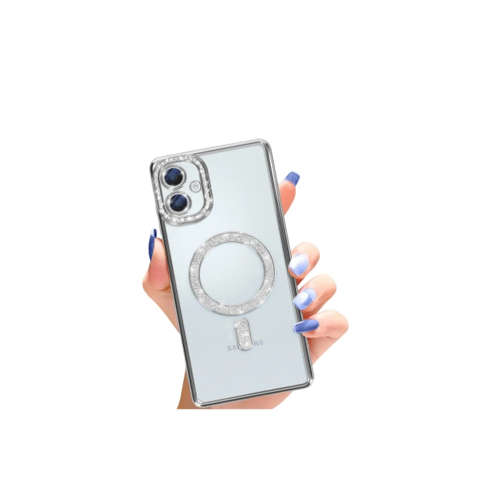 Samsung Galaxy A06 Joke Simli Magneticsafe Kılıf - Gümüş