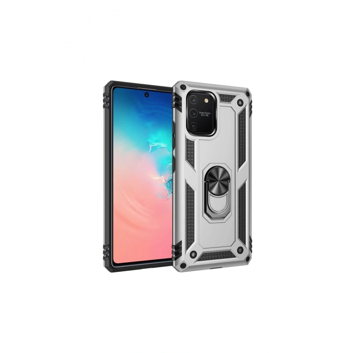 Samsung Galaxy A91 / S10 Lite Kılıf Sofya Yüzüklü Silikon Kapak - Gümüş