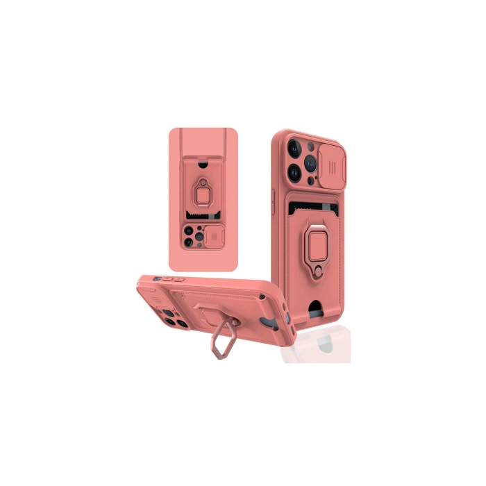 İphone 14 Pro Kılıf Zuma Kartvizitli Yüzüklü Silikon - Pembe
