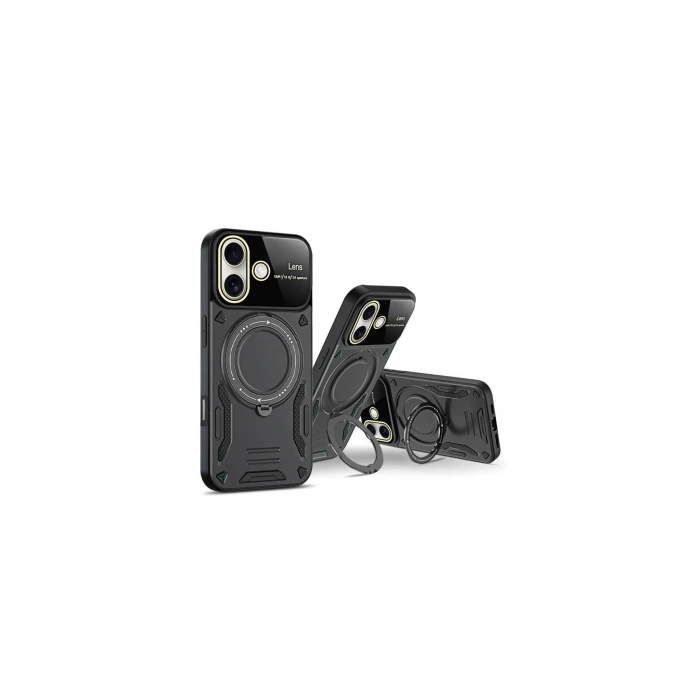 İphone 16 Kılıf Joy Lens Standlı Kapak - Kırmızı