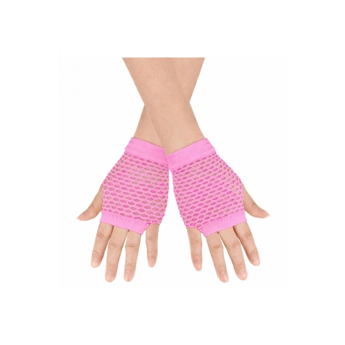80’ler 90’lar Retro Neon Pembe File Parmaksız Kısa Eldiven 11 Cm