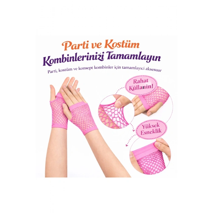 80’ler 90’lar Retro Neon Pembe File Parmaksız Kısa Eldiven 11 Cm