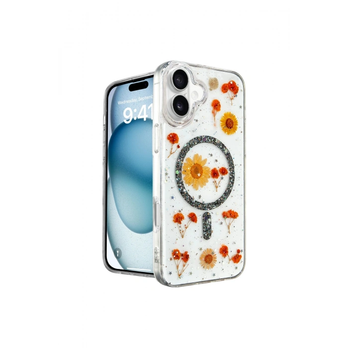 İphone 16 Kılıf Daisy Simli Magsafe Kapak - Siyah